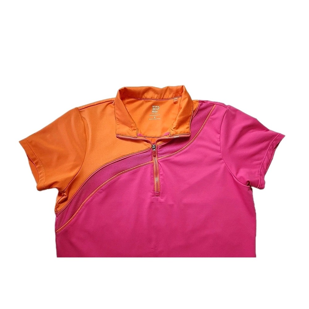 EP New York Women's Small Short Sleeve Golf Athletic Top Pink/Orange 1/4-Zip EUC